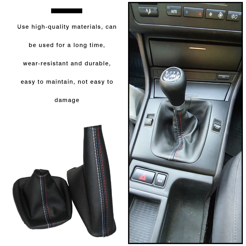 Soufflet Levier De Vitesse Cuir écologique Noir - BMW 3 E46 98-05, Double Couture, Cadre Inclus